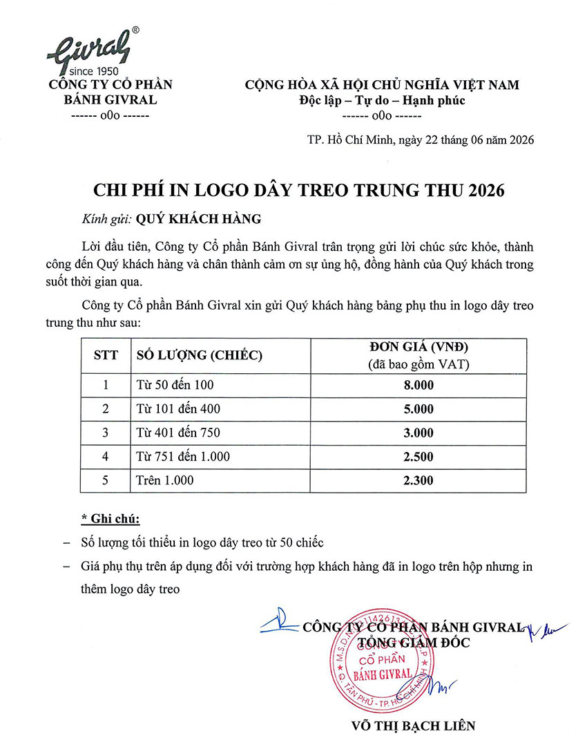 chính sách in logo lên hộp bánh givral