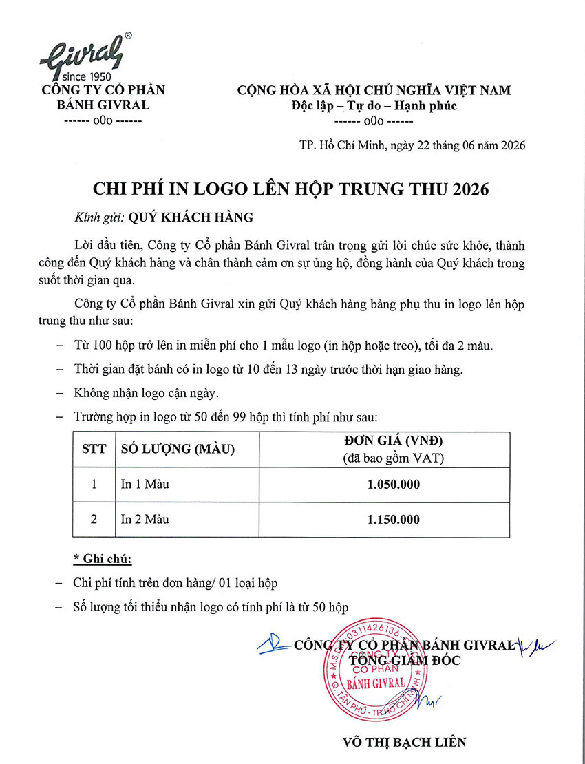 chính sách in logo lên hộp bánh givral